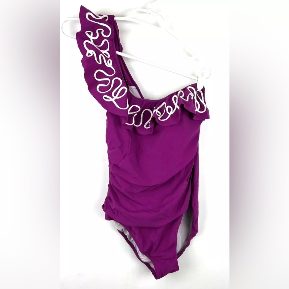 Gottex Women’s Purple One Shoulder One Piece Swimsuit Size 12